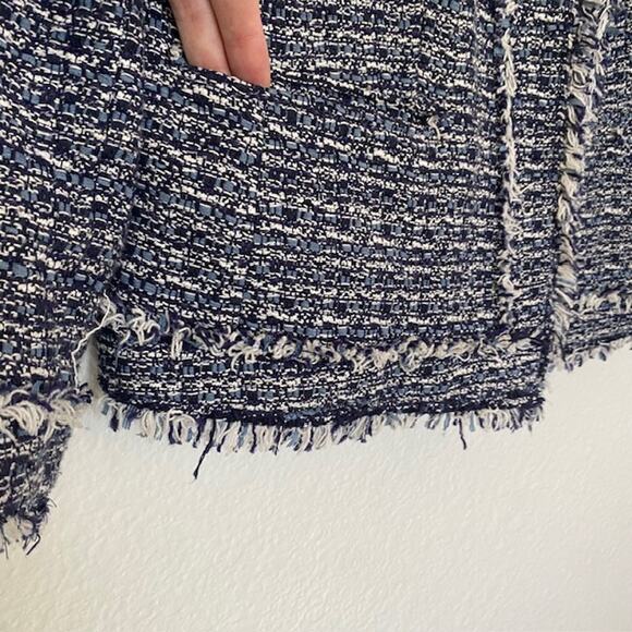 Ann Taylor Skirt Suit Tweed Blue & White Fringe Detail A-Line Skirt Women's 14 - Picture 6 of 13